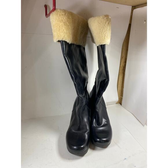 Michael Kors Platform Wedge Black Leather Boots 8.5W - Picture 5 of 10